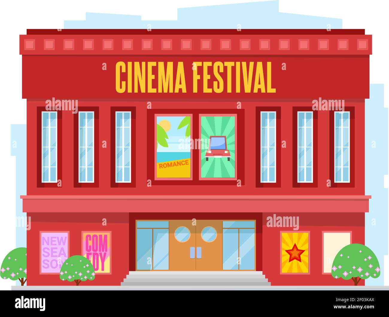 City building, cinema or movie theater. Vector facade, construction or