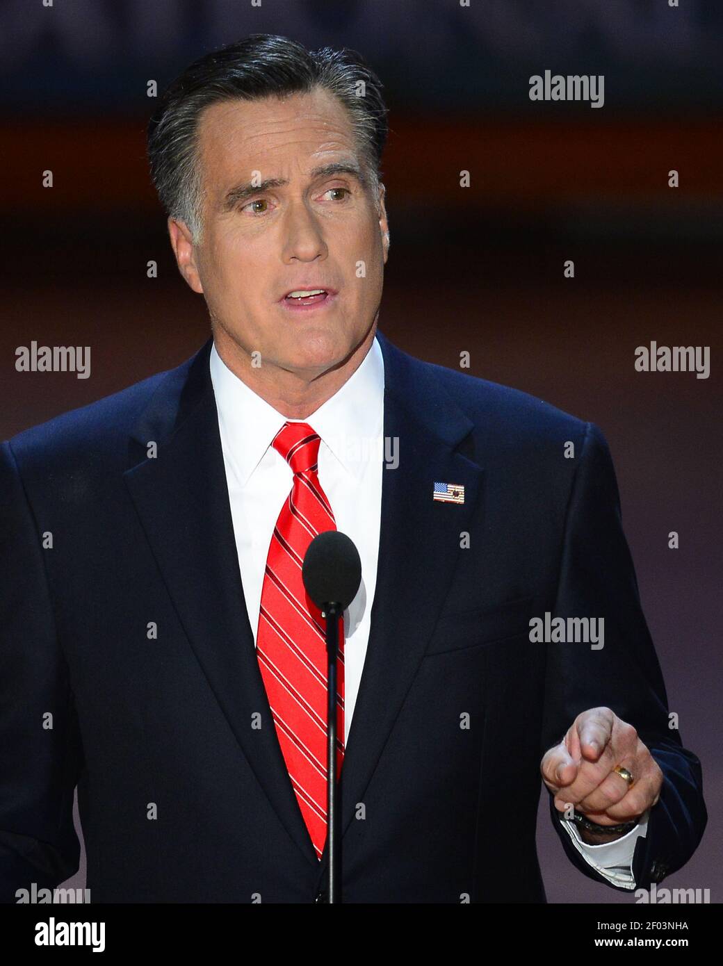 Republican presidential nominee Mitt Romney speaks to the delegation at ...