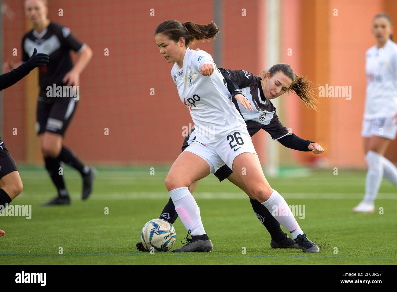 Lugano, Switzerland. 06th Mar, 2021. Lorena Baumann (#22 FC Zuerich) and  Luna Gianotti (#7 FC Lugano) during the Axa Womens Super League match  between FC Lugano and FC Zuerich at Cornaredo Stadium