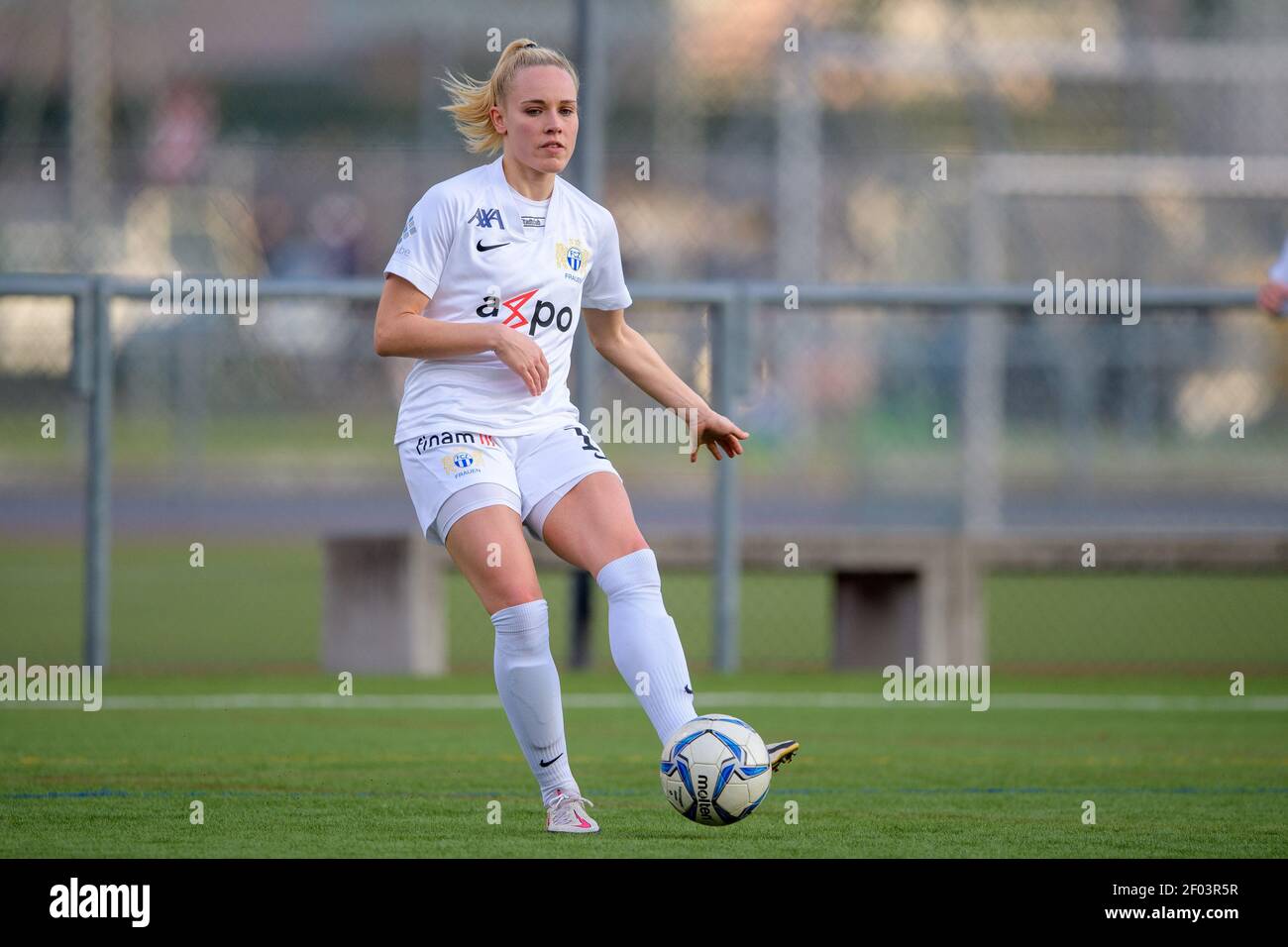 Lugano, Switzerland. 06th Mar, 2021. Lorena Baumann (#22 FC Zuerich) and  Luna Gianotti (#7 FC Lugano) during the Axa Womens Super League match  between FC Lugano and FC Zuerich at Cornaredo Stadium