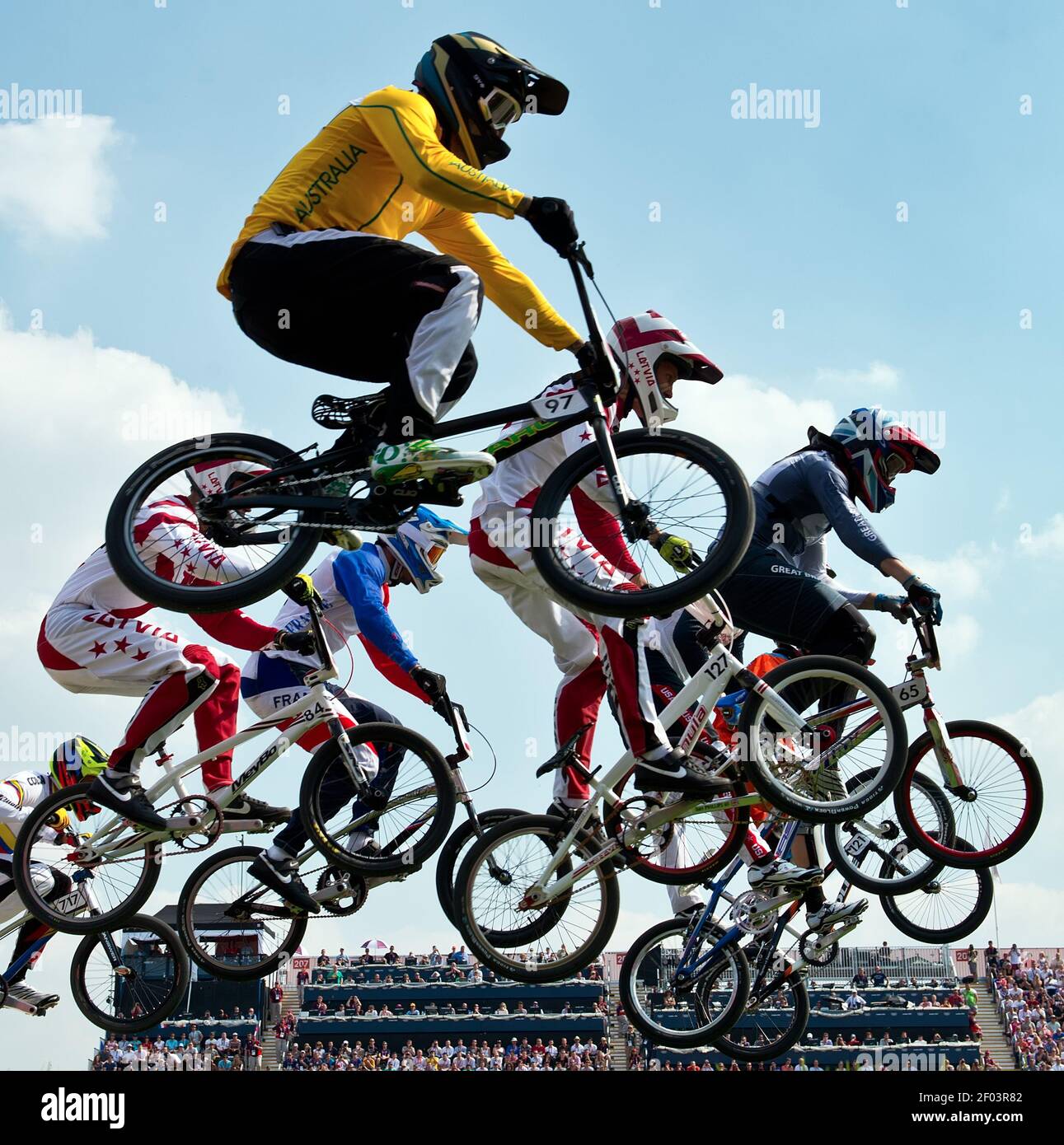 Riders in the men's BMX semifinal 