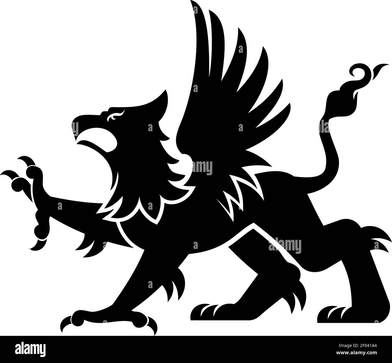 Griffin silhouette isolated. Vector gryphon legendary creature, body of lion, head and wings of eagle Stock Vector