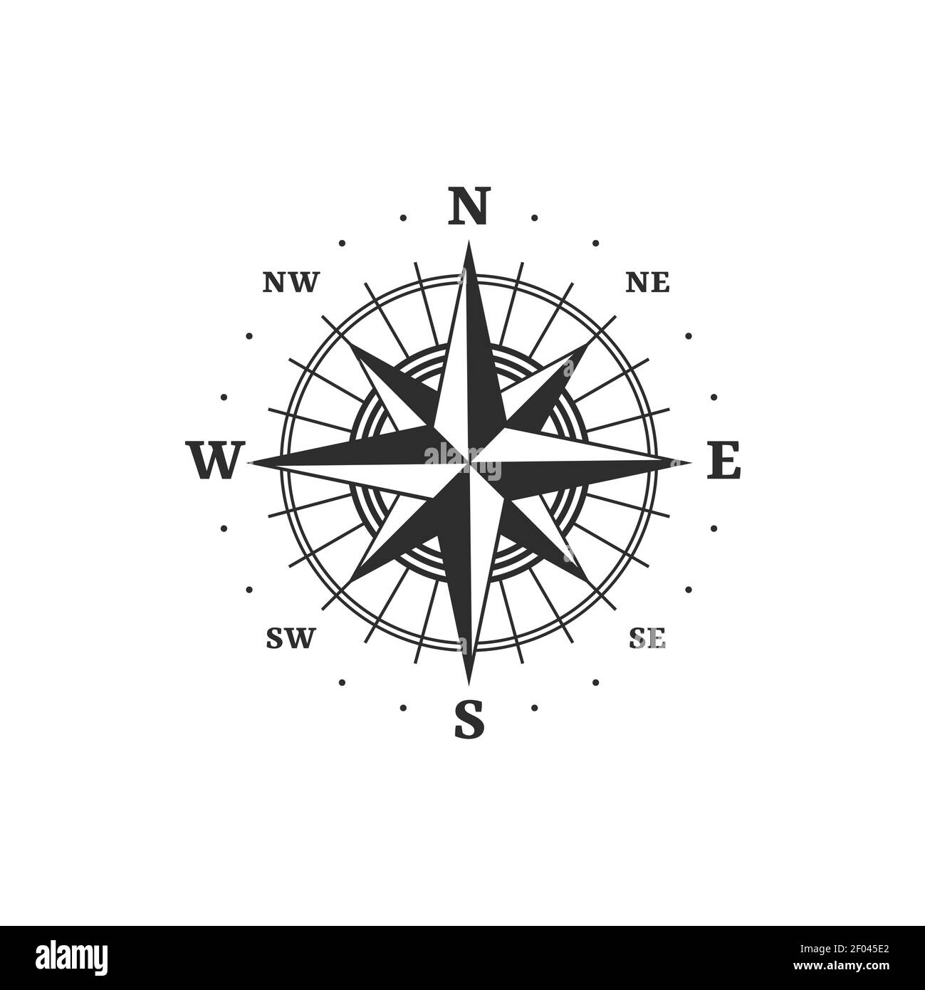 Maritime equipment, compass in retro style with north, east, south and ...