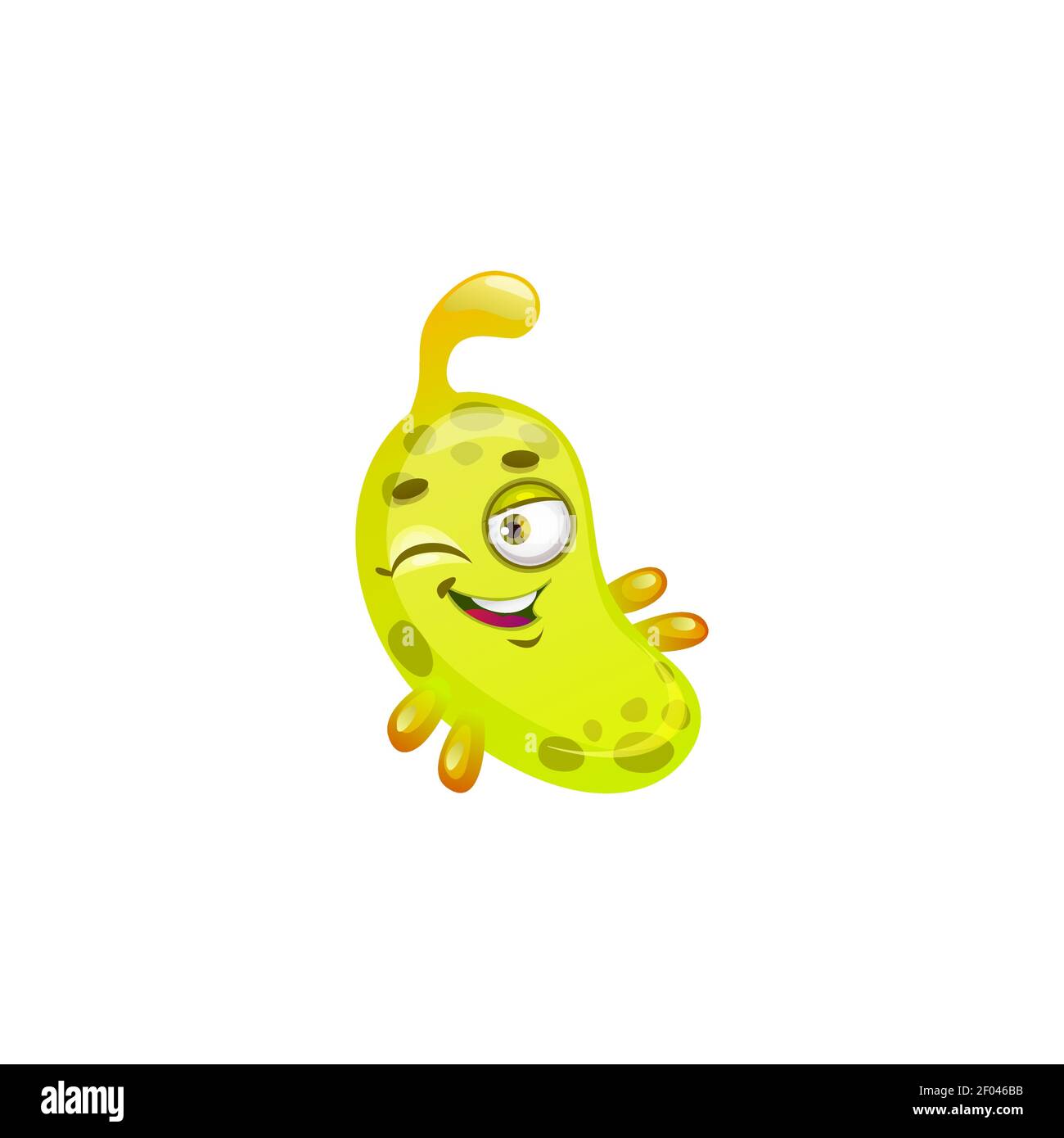 Virus giving a wink isolated cartoon winking bacteria. Vector yellow pandemic infection monster, funny microbe with cute face, antibiotic at pneumonia Stock Vector