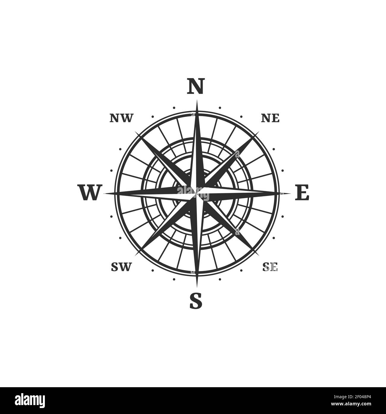 rose of wind retro compass isolated windrose sign monochrome icon vector retro windrose tattoo design of rose of wind marine equipment showing navi 2F048P4