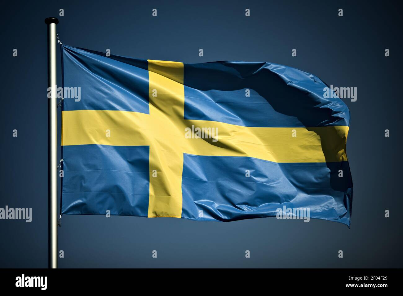 Swedish sweden national flag blowing in the wind Stock Photo