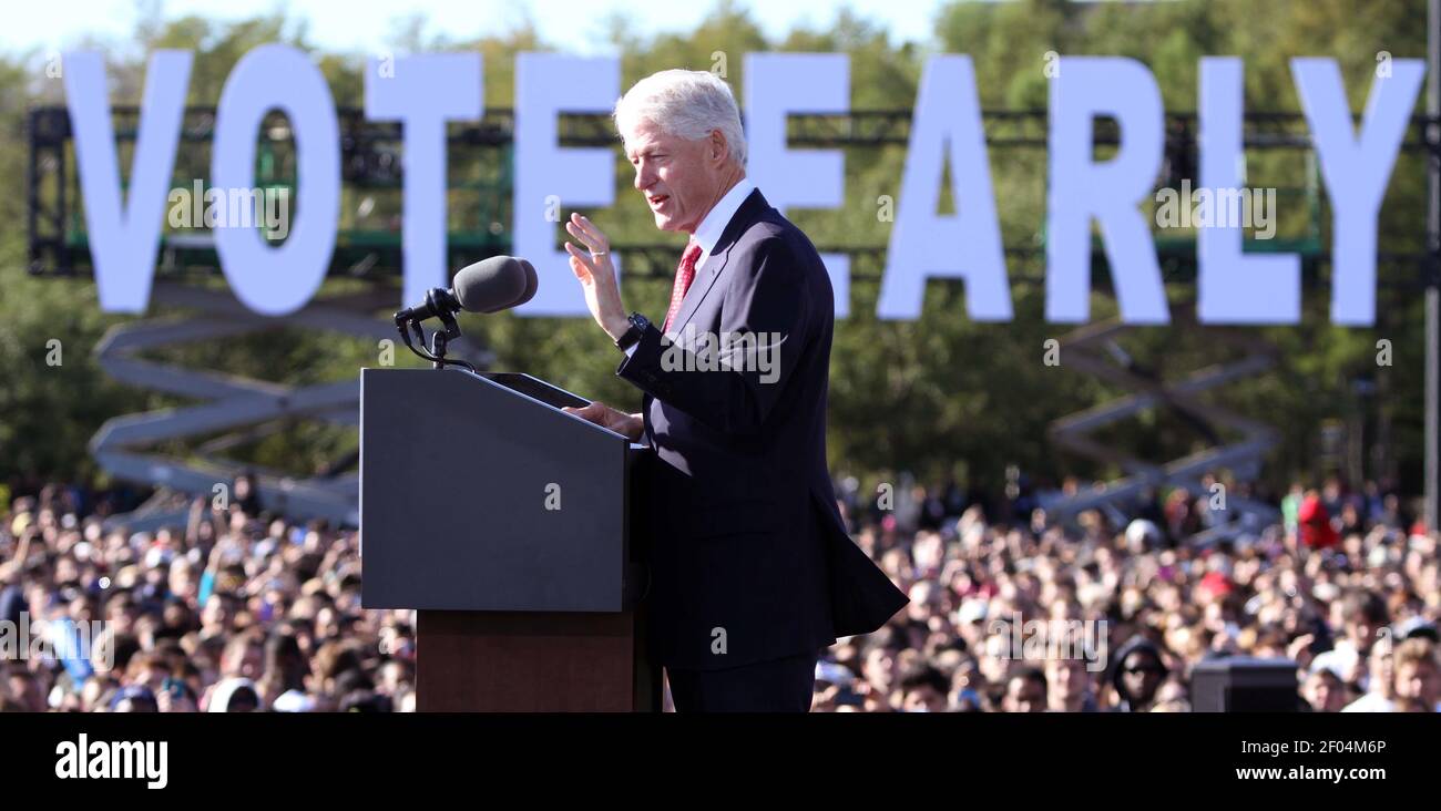 Former president Bill Clinton delivers remarks during a rally at the ...