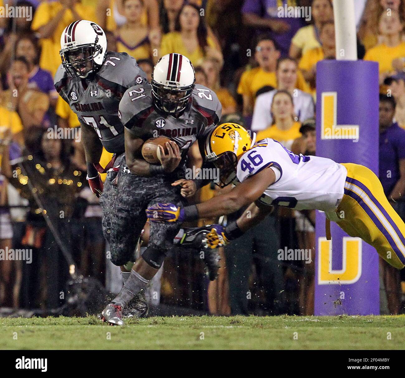 University of South Carolina running back Marcus Lattimore gains yards