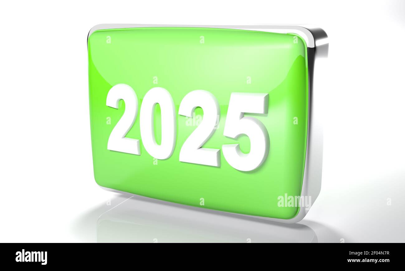 2025 glossy green box on white background - 3D rendering illustration