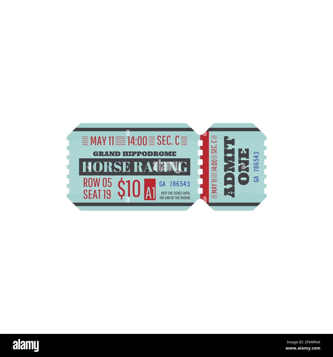 Horse racing, hippodrome entry ticket isolated retro card pass. Vector
