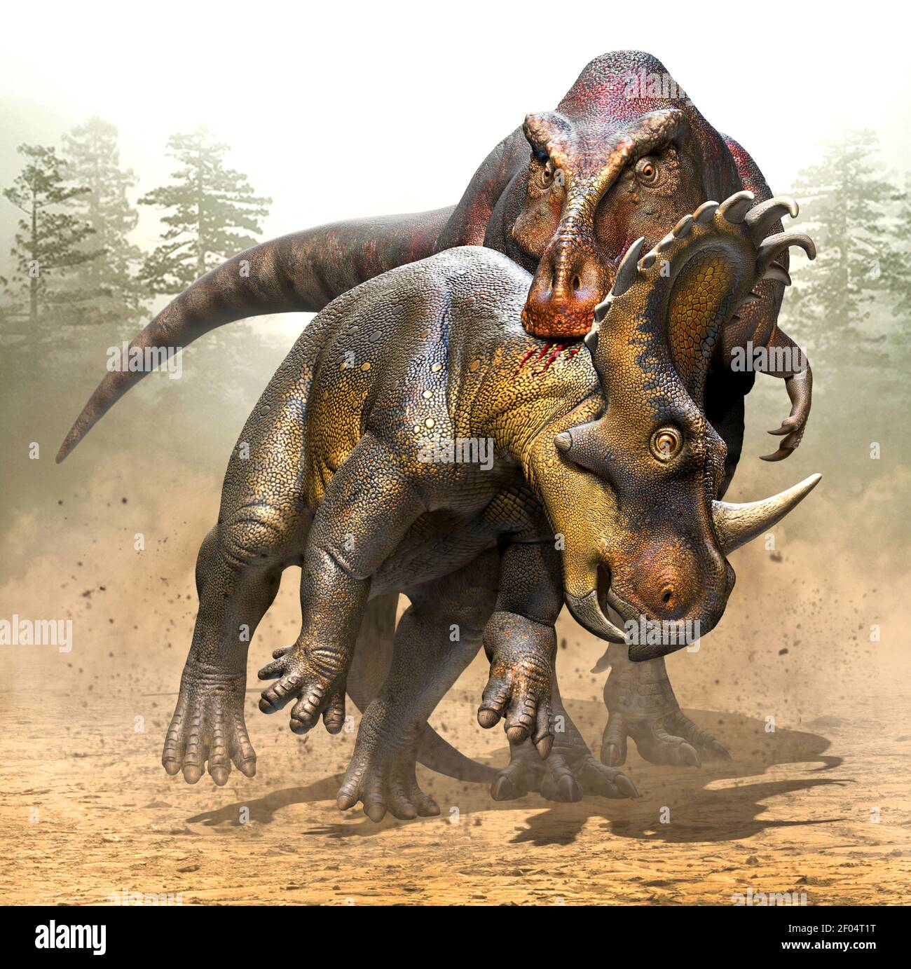 Zhuchengtyrannus And Sinoceratops Stock Photo