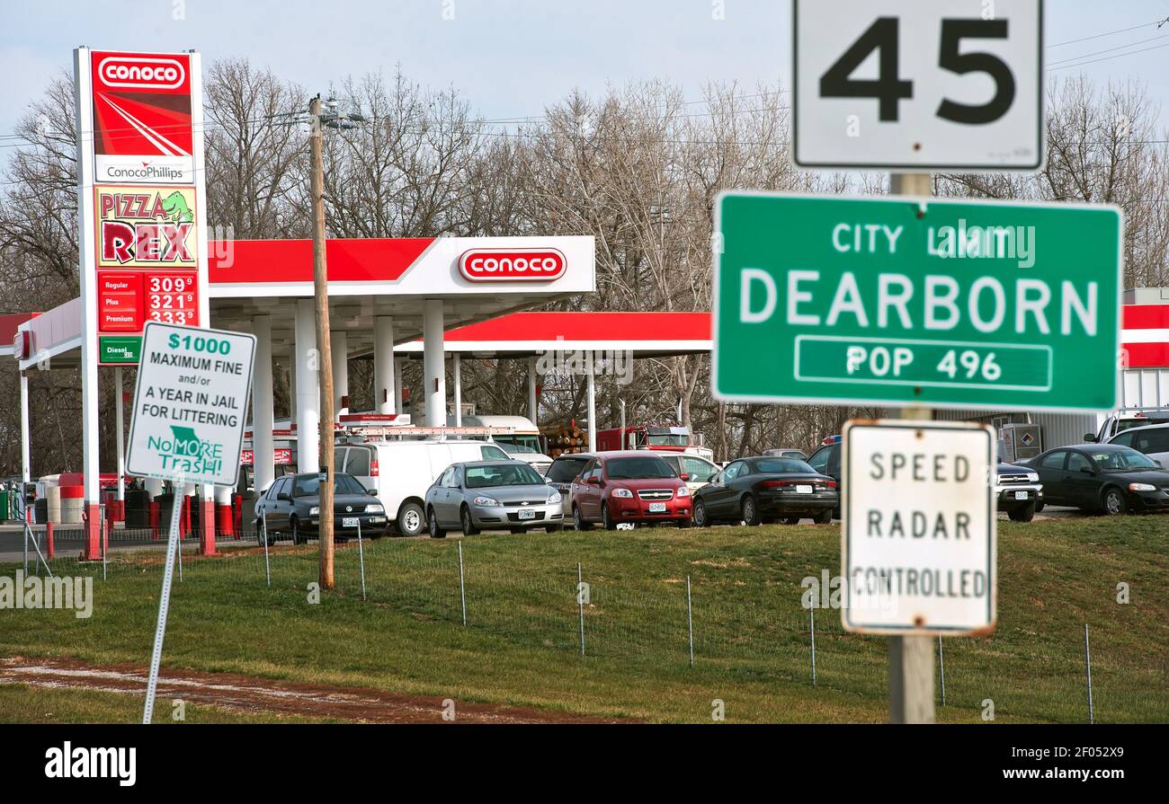 The Trex Mart gas station at 17605 Highway Z in Dearborn, Missouri was