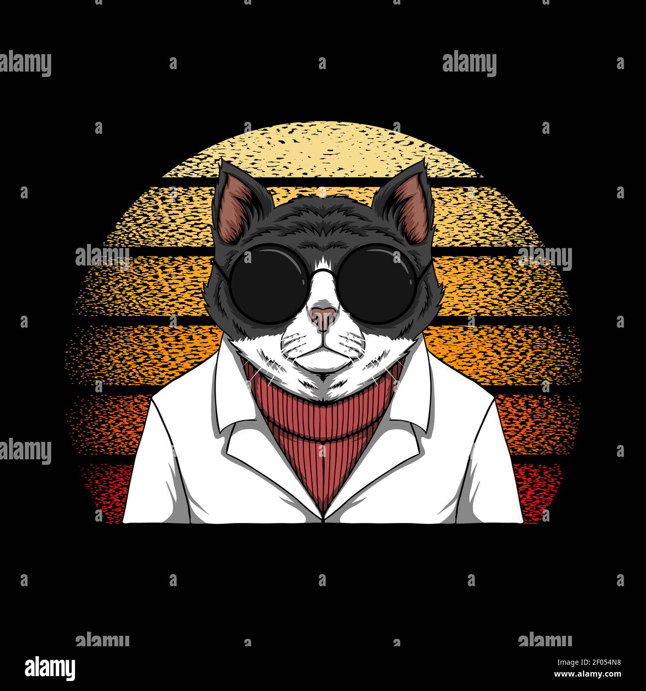 Cat Fashion sunset retro vector illustration for your company or brand Stock Vector Image & Art