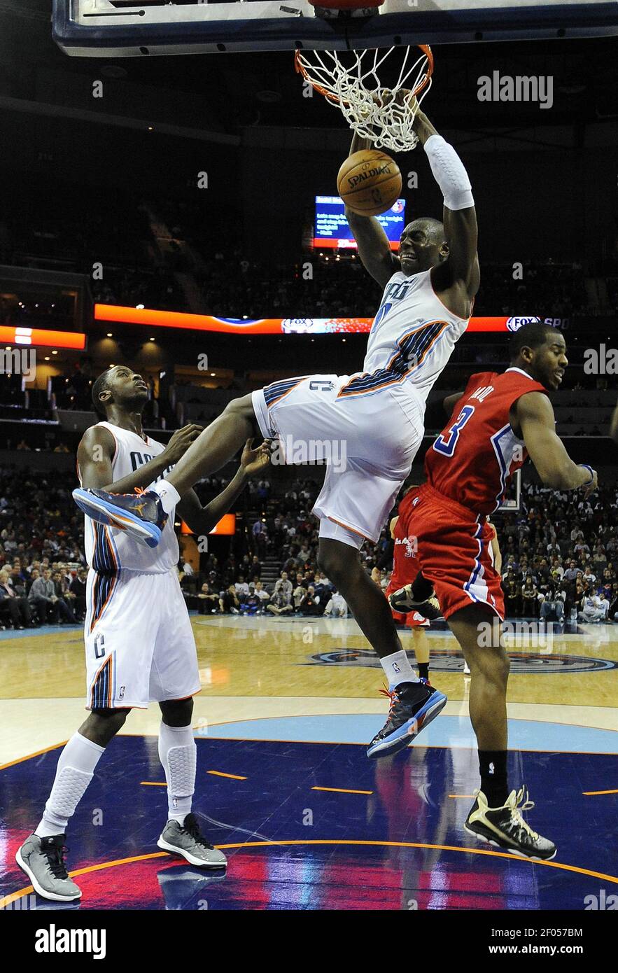The Charlotte Bobcats' Bismack Biyombo gets a dunk over the Los