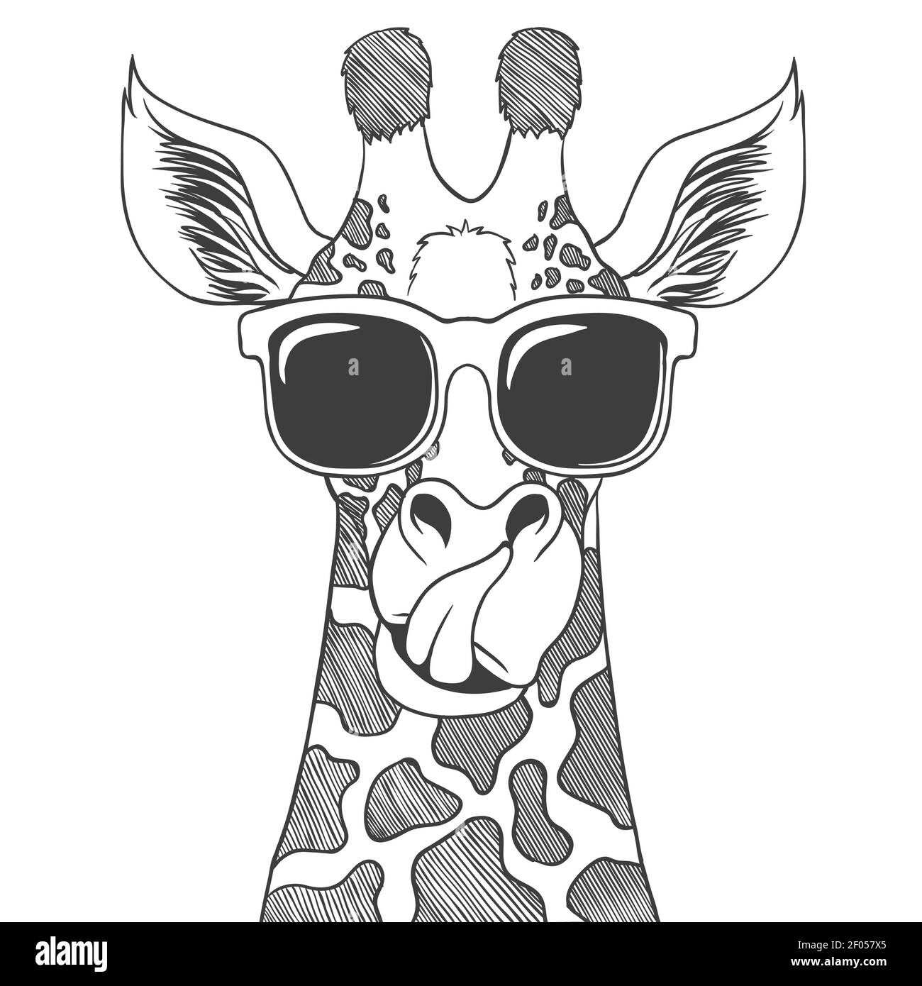 Giraffe wearing eyeglasses hand drawn vector illustration for your company or brand Stock Vector