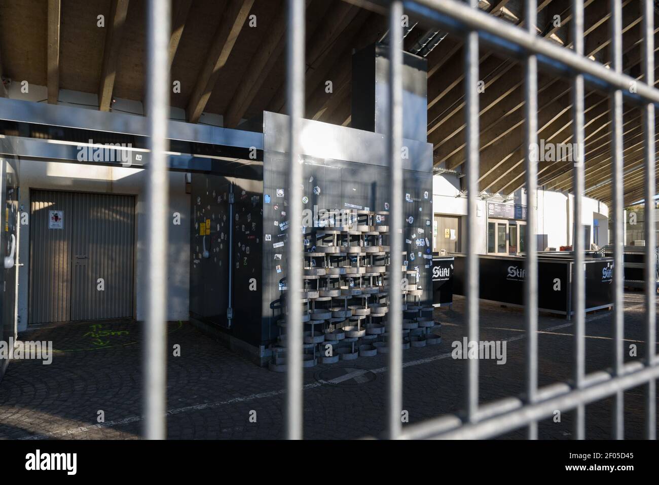 Munich, Germany. 06th Mar, 2021. View through closed doors at the Gruenwalder Stadion Credit: SPP Sport Press Photo. /Alamy Live News Stock Photo