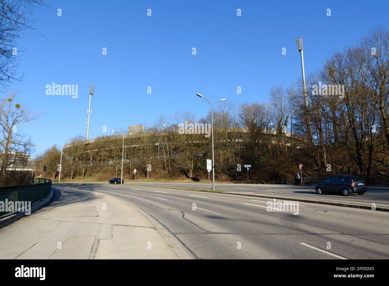 Munich, Germany. 06th Mar, 2021. View up to the Gruenwalder Stadion from Candidstrasse. Credit: SPP Sport Press Photo. /Alamy Live News Stock Photo