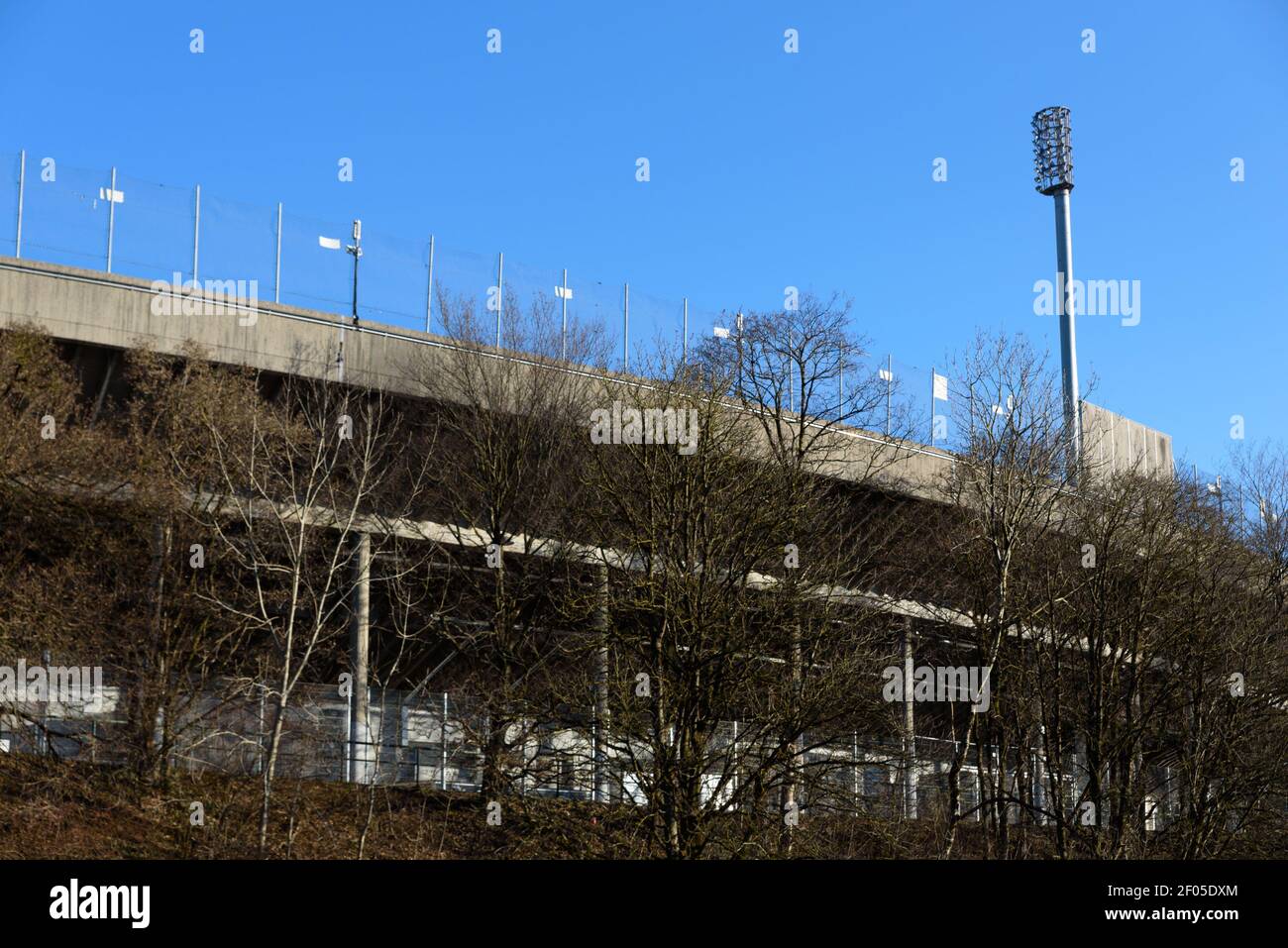 Munich, Germany. 06th Mar, 2021. View up to the Gruenwalder Stadion from Candidstrasse. Credit: SPP Sport Press Photo. /Alamy Live News Stock Photo