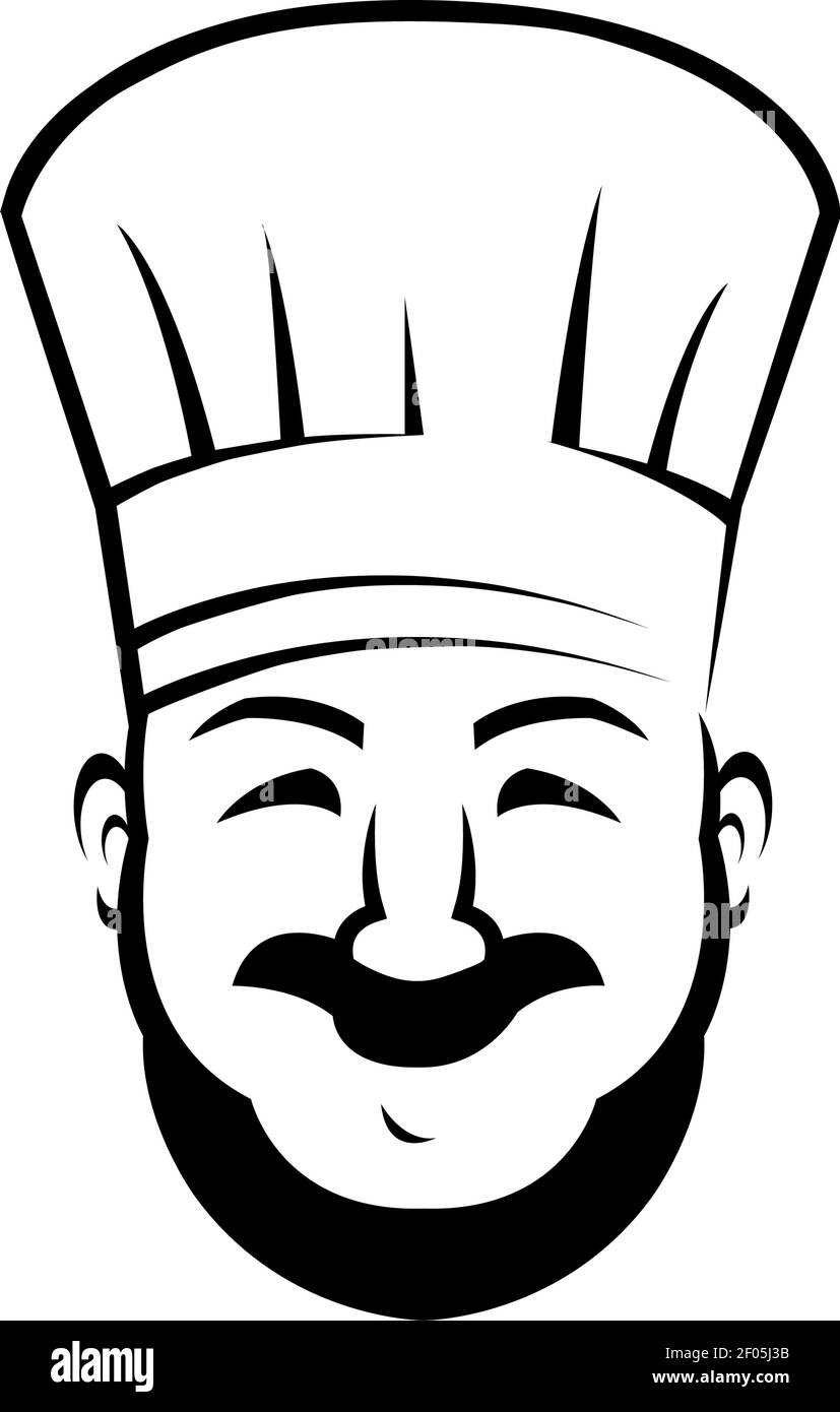 Cheerful chef line art vector illustration. Happy cooker in chef hat