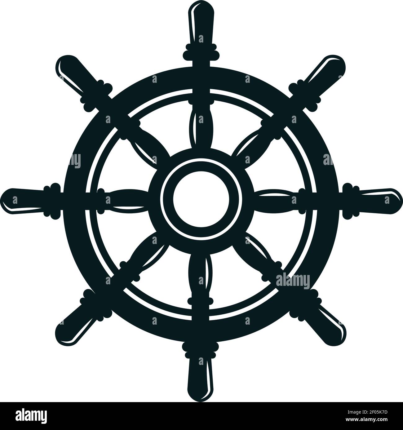 Retro handwheel isolated navigation symbol. Vector steering wheel with handles, control shipwheel Stock Vector