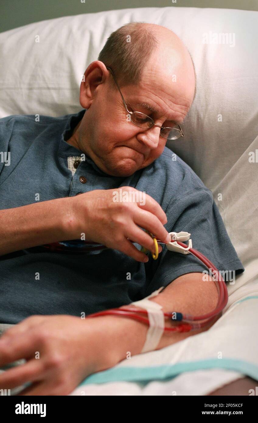 Chuck Letner, 49, who suffers from renal dysplasia, undergoes treatment with his Fresenius home