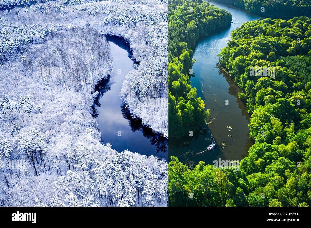 Spring Follows Winter Spring is coming. Winter and spring in one place. Snowy and green ...