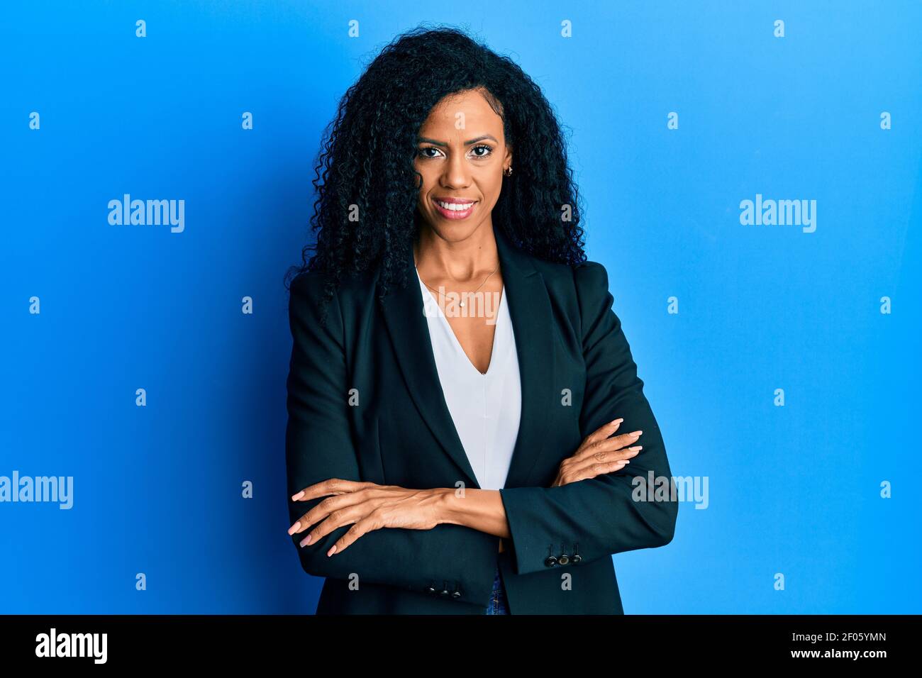 Middle age african american woman wearing business clothes happy face ...