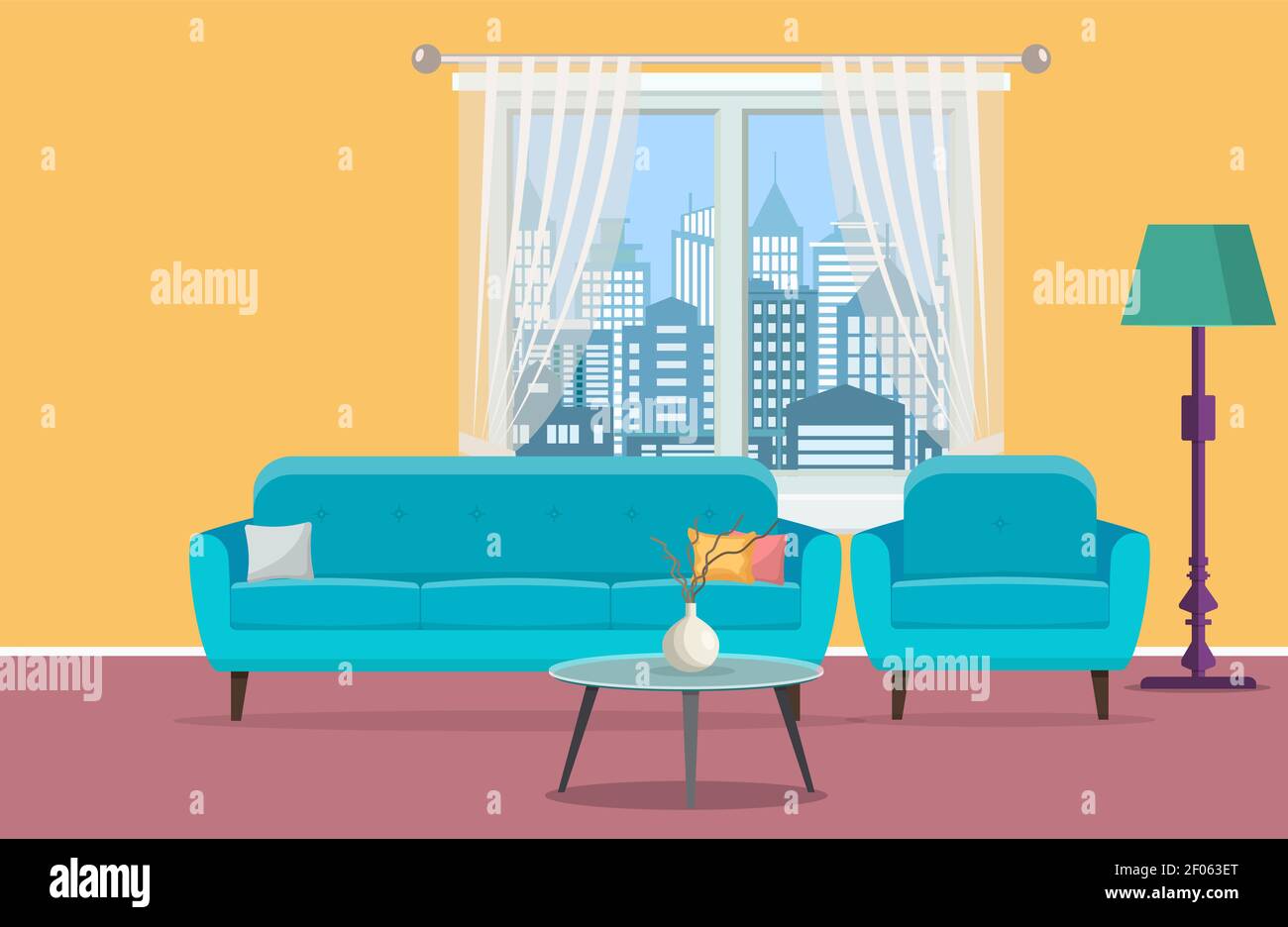 Living room interior with window Stock Vector Image & Art - Alamy