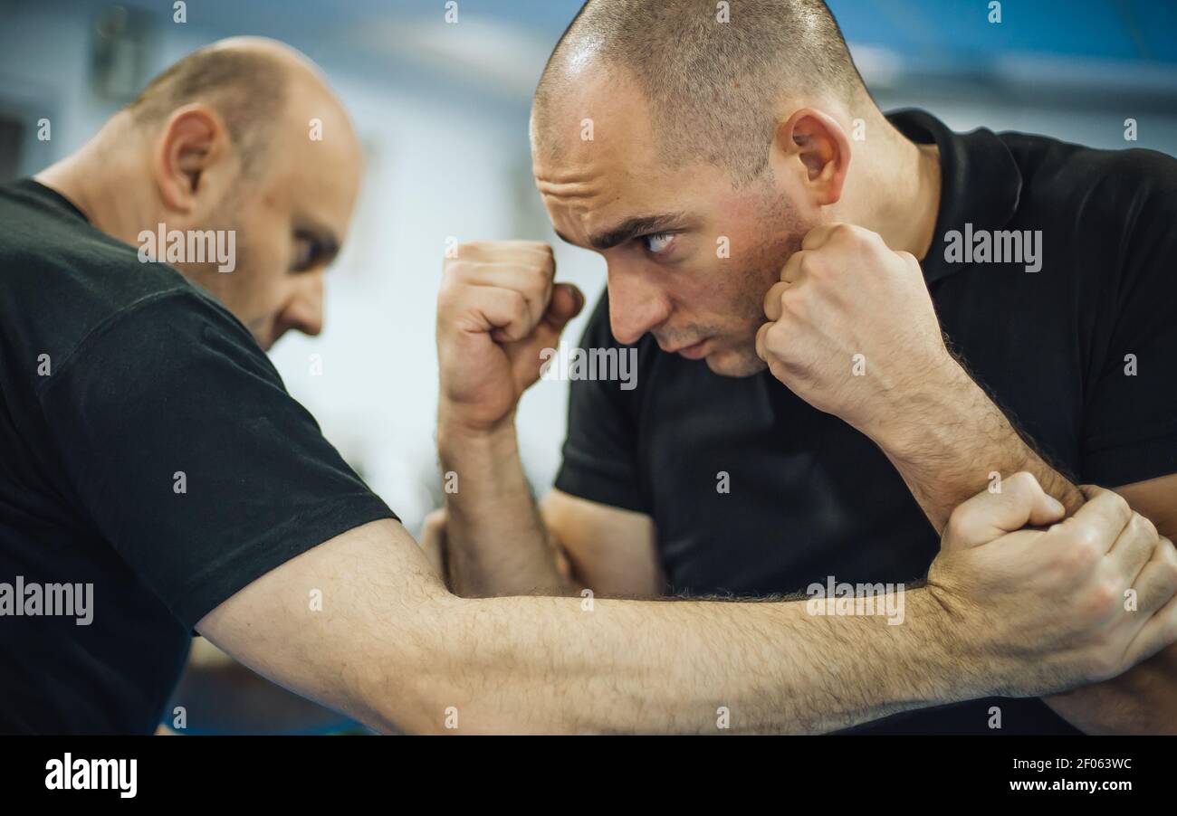 Sparring training and demonstration of street fight technique against
