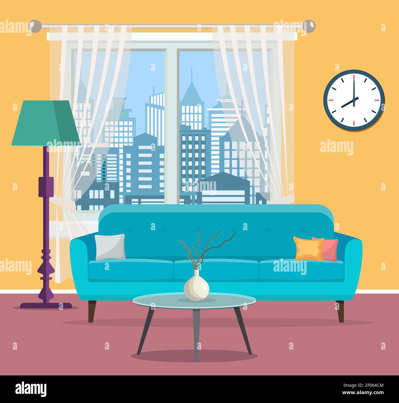 Living room interior with window Stock Vector Image & Art - Alamy