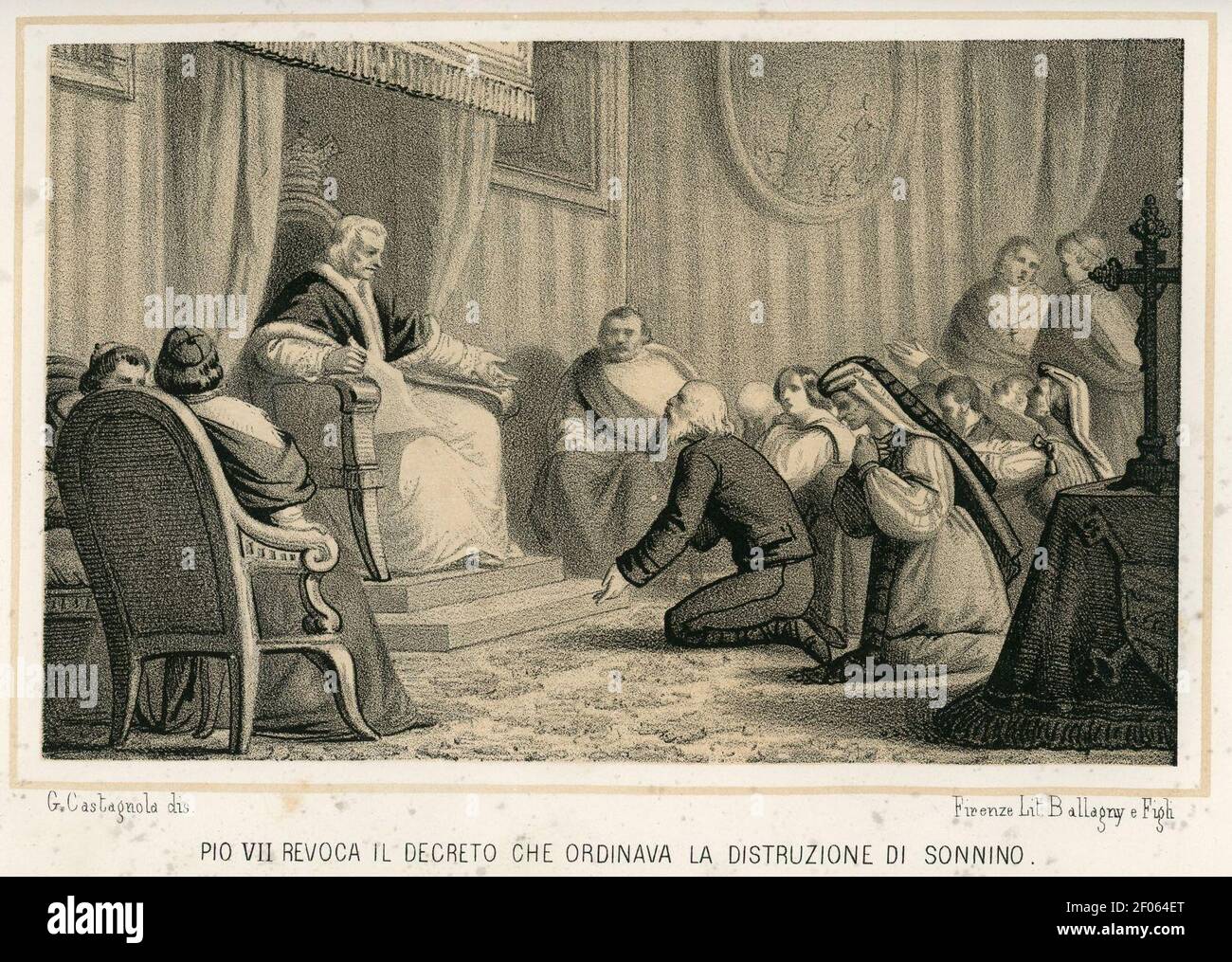 Pio VII revoca il decreto che ordinava la distruzione di Sonnino. Stock Photo