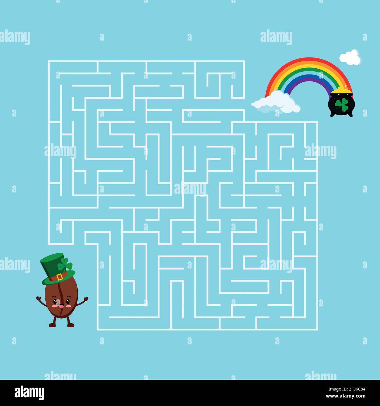 Saint Patrick day coffee bean maze game. Stock Vector