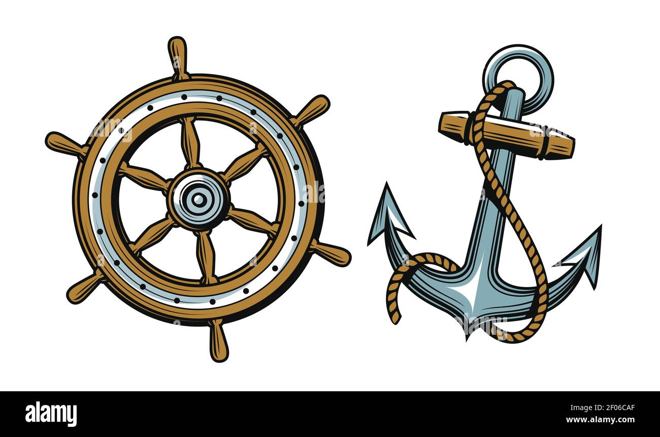 Nautical concept. Set of objects vector illustration Stock Vector