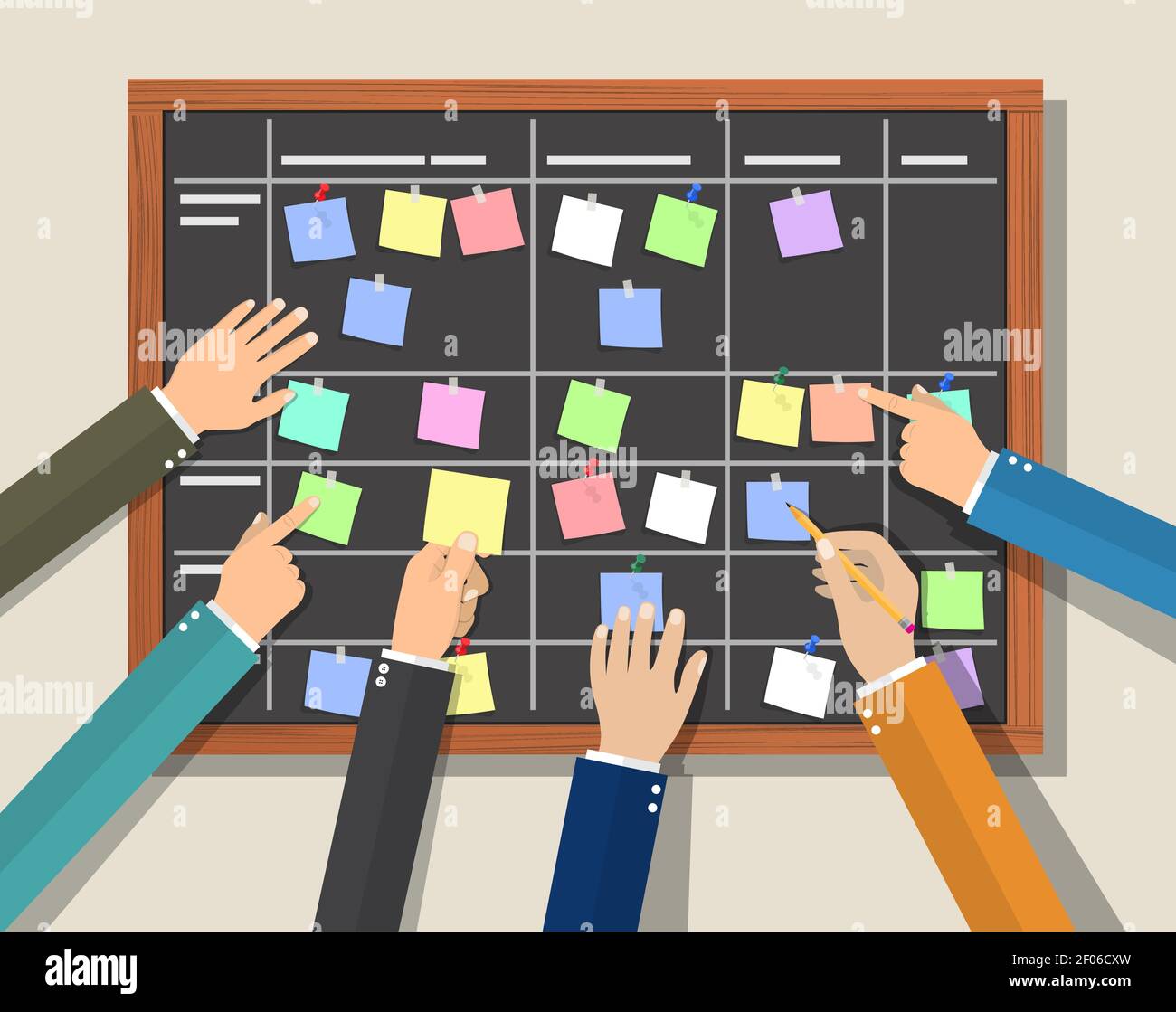 Calendar schedule board with collaboration plan Stock Vector Image