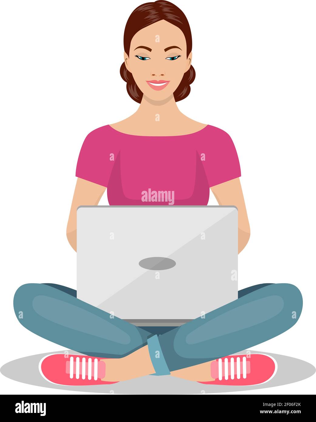 girl sitting on the floor with laptop Stock Vector Image & Art - Alamy