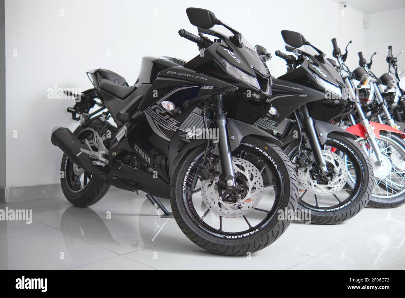 Motorcycles in the showroom Yamaha shop. Store motorcycle, professional  tools, selective focus Stock Photo - Alamy