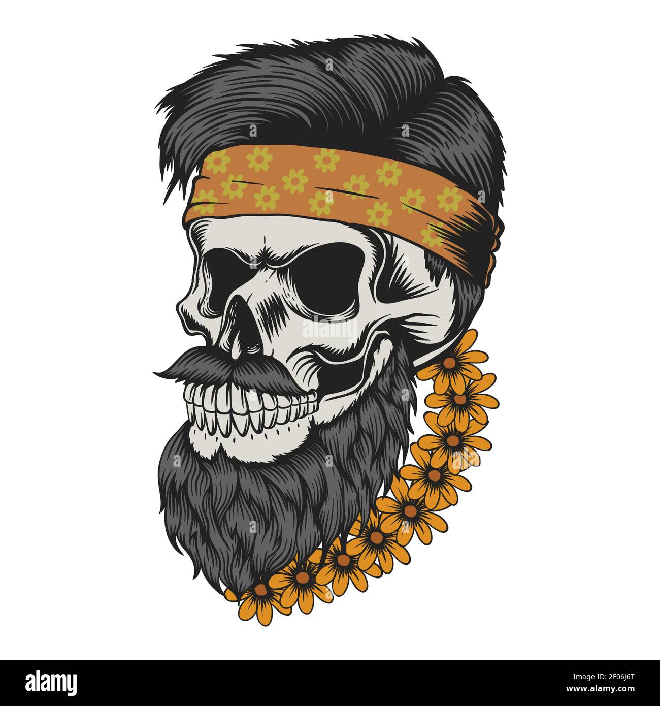 Skull beard mustache flower vector illustration for your company or ...