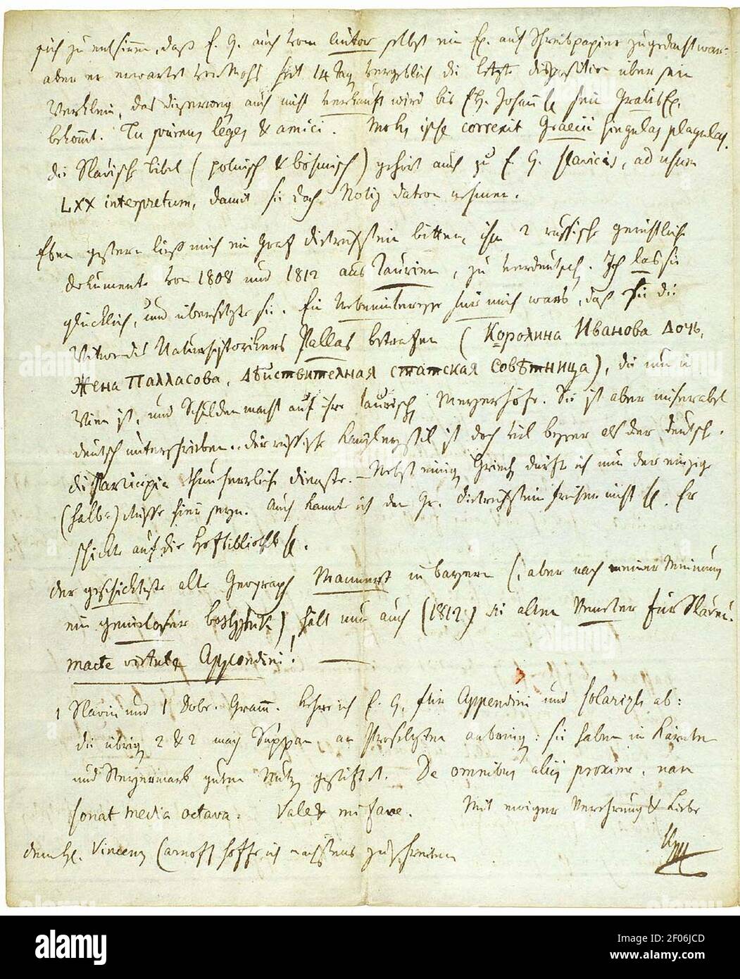 Pismo Jerneja Kopitarja Žigi Zoisu; Dunaj, 15. 8. 1812 (4). Stock Photo