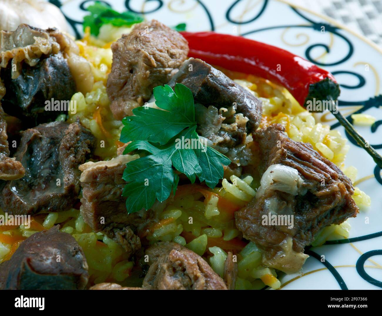 Uzbek rice dish with lamb Stock Photo - Alamy