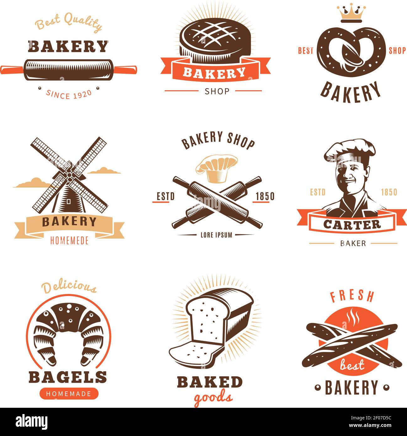 Bakery shop emblem set with best bakery shop baked goods descriptions
