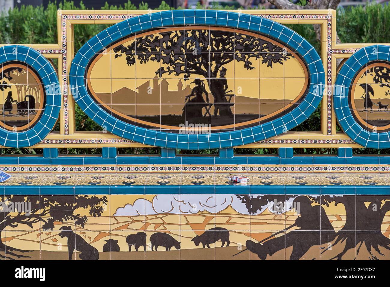 Parque Ribalta Ornamental tiled bench in Parque Ribalta in the city of Castellón de la ...