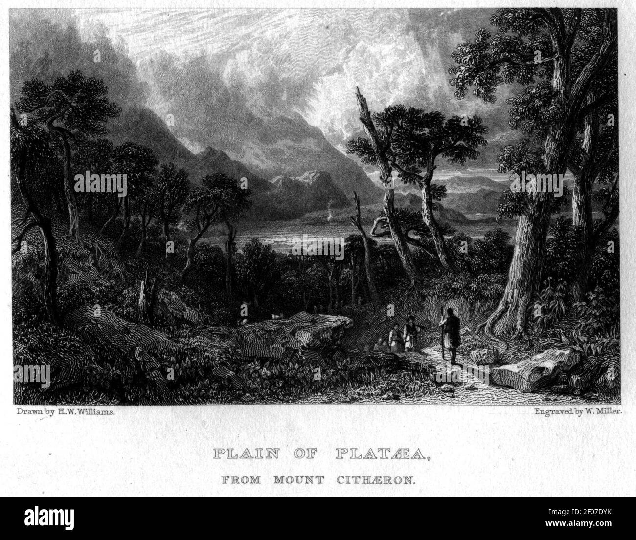 Plain of Plataea, from Mount Cithaeron engraving by William Miller after H W Williams. Stock Photo