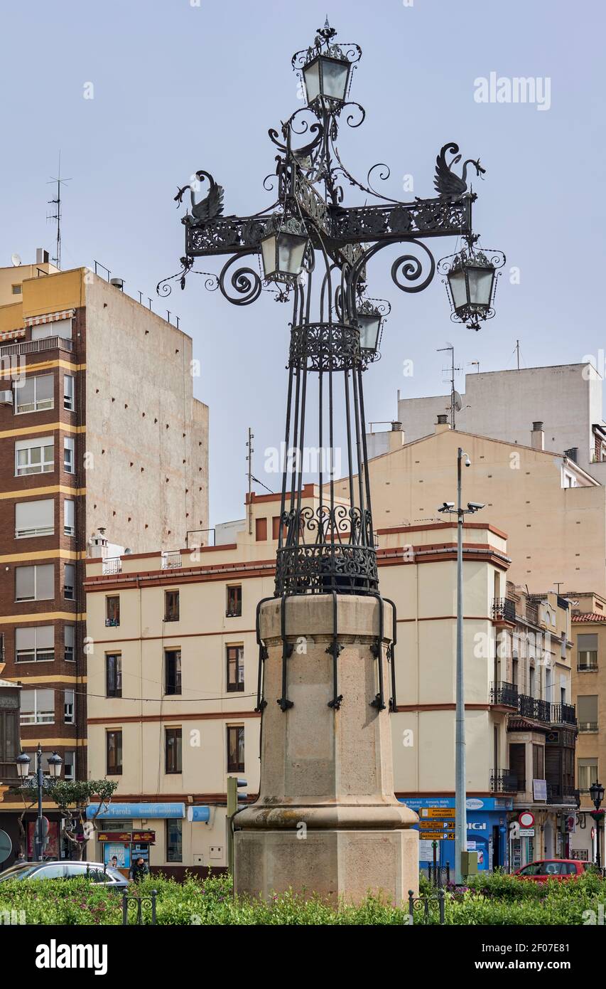 Old lantern at Piaca de la independiencia, Castellon de la Plana, Valencian Community, Spain, Europe Stock Photo