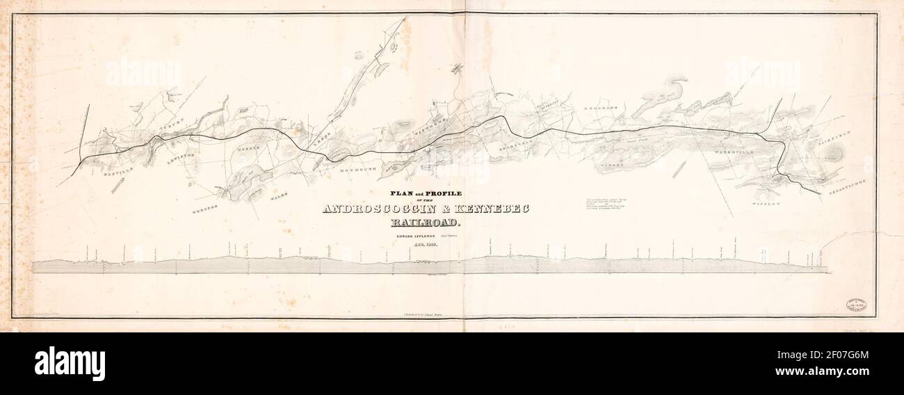 Plan And Profile Of The Androscoggin Kennebec Railroad Stock Photo plan-and-profile-of-the-androscoggin-kennebec-railroad-stock-photo