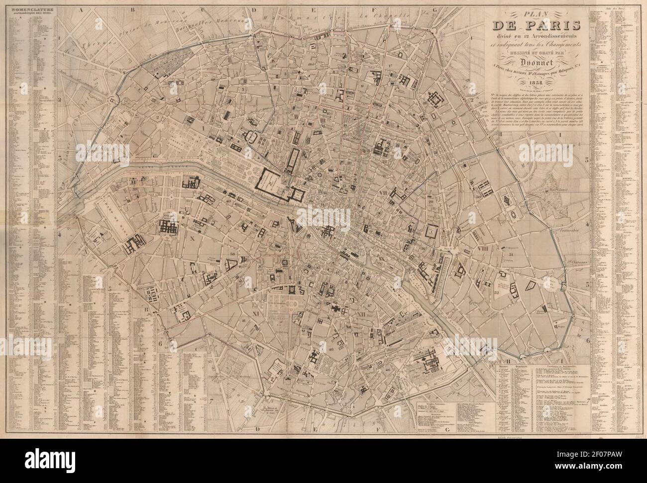 Plan de Paris, divisé en 12 arrondissements by Dyonnet, 1838 - Stanford Libraries. Stock Photo