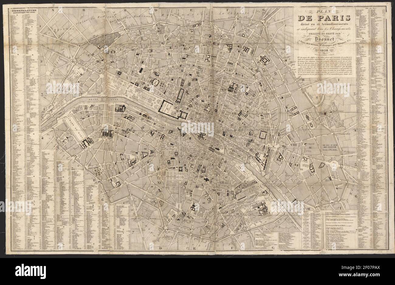Plan de Paris, divisé en 12 arrondissements, et indiquant tous les changements by Dyonnet, 1838 - Stanford Libraries. Stock Photo