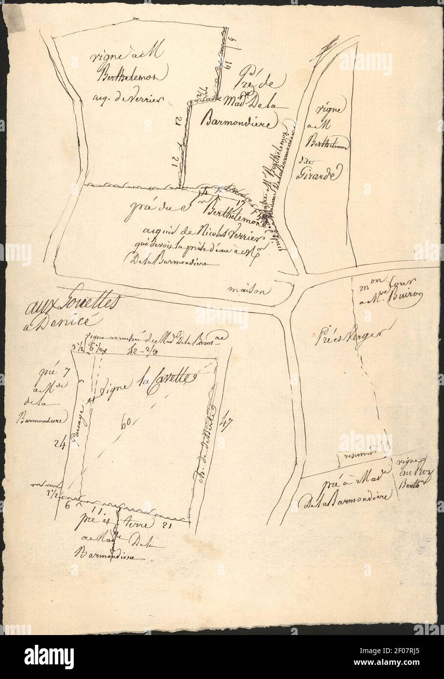 Plan de terres appartenant à la famille Bottu de la Barmondière à