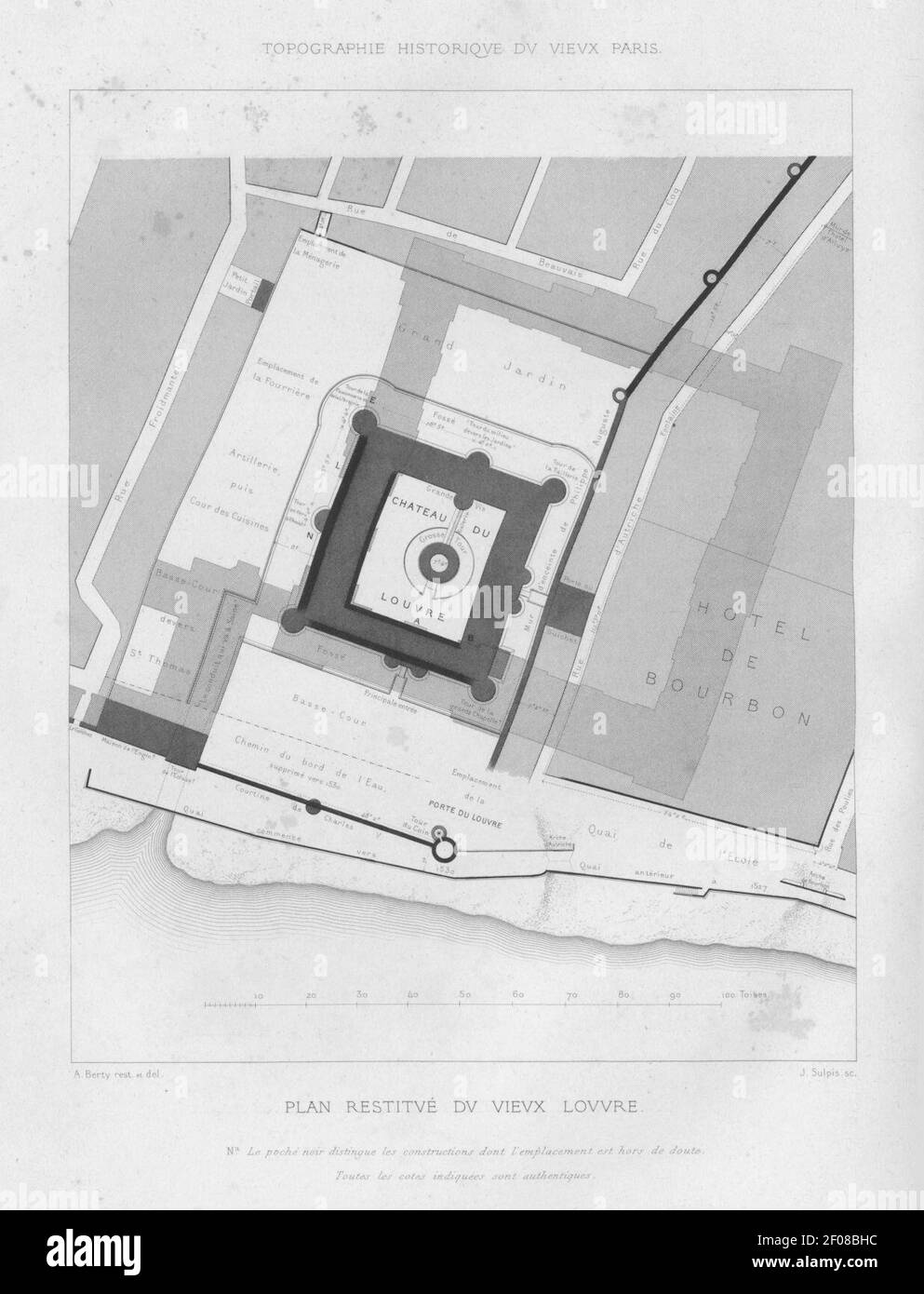 Plan of medieval Louvre - Berty 1866 after p128. Stock Photo