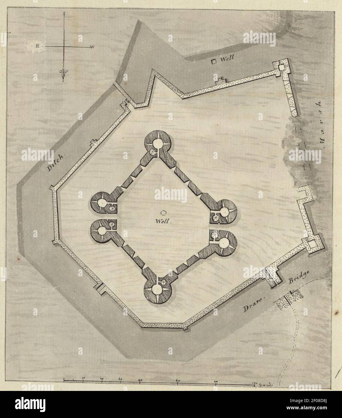 Plan of Rhuddlan castle 02158. Stock Photo