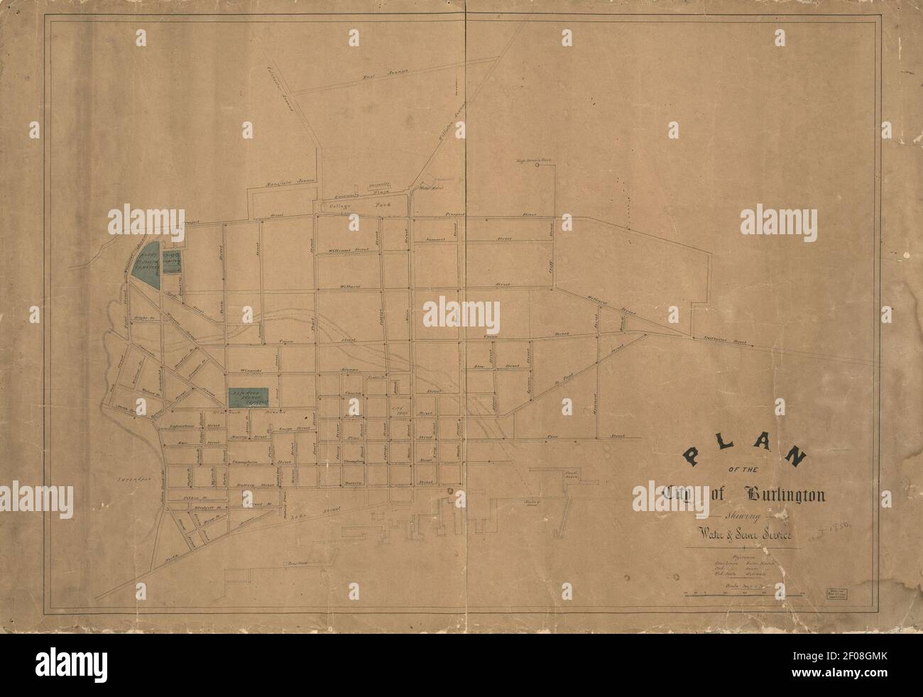 Plan of the city of Burlington shewing (i.e. showing) water & sewer